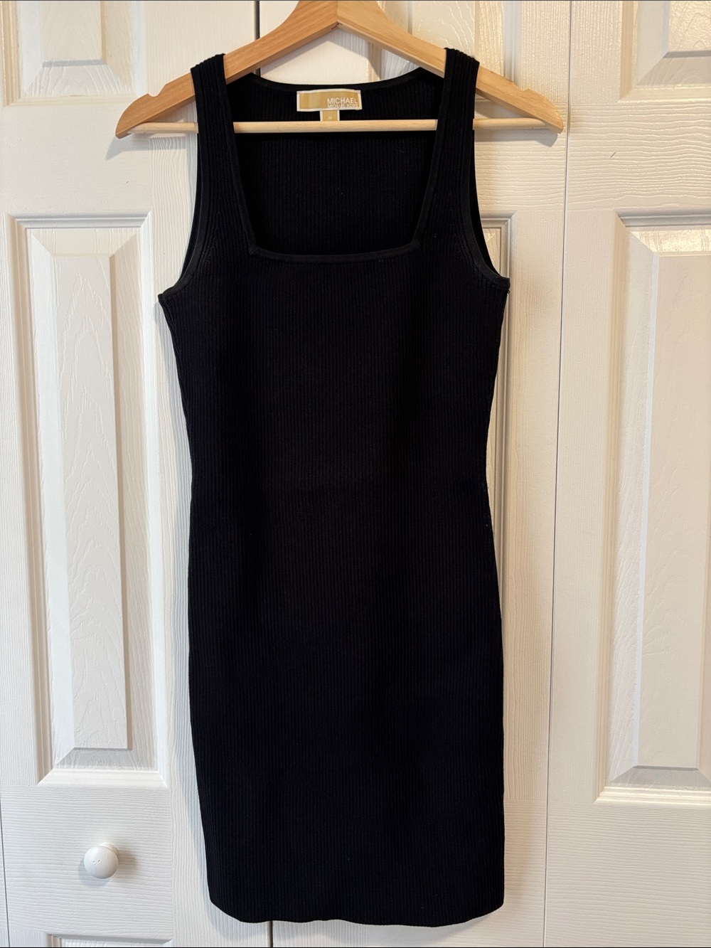 Michael Kors Black Ribbed Square-Neck Tank Dress